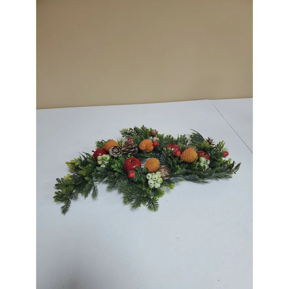 Vintage Plastic Christmas Candle Ring Apples Berries Pinecones Evergreen